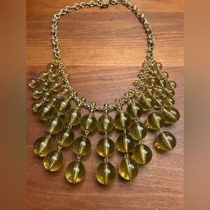 J CREW Green Glass Long statement Necklace EUC